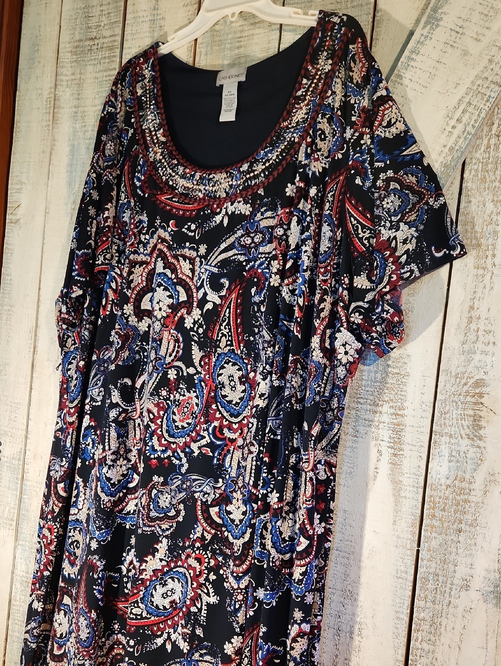 CATHERINES 5X (34/36)  Maxi Dress Paisley Navy With Beaded Collar